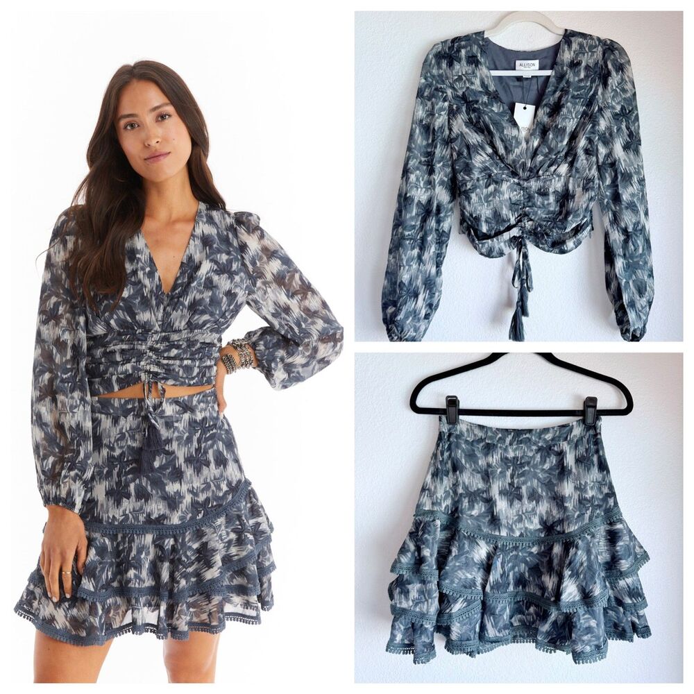 NWT Allison New York Parker Blouse & Hayden Mini Skirt Set in Charcoal Size S